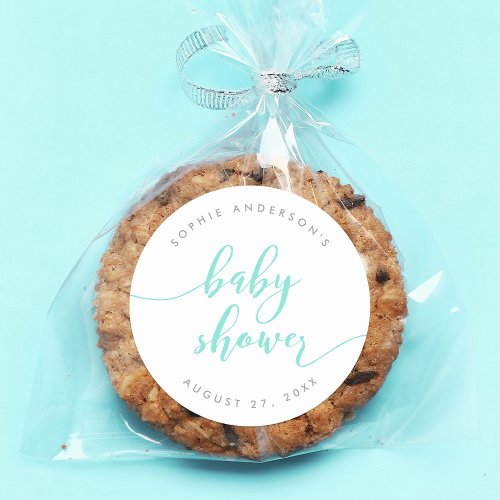 Mint Relax Script Baby Shower Classic Round Sticker