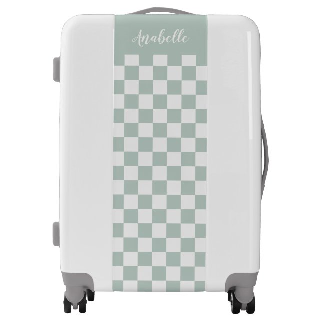 Mint Retro Check Monogrammed Luggage (Front)