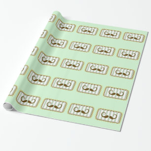 Mint Retro Mustaches Wrapping Paper