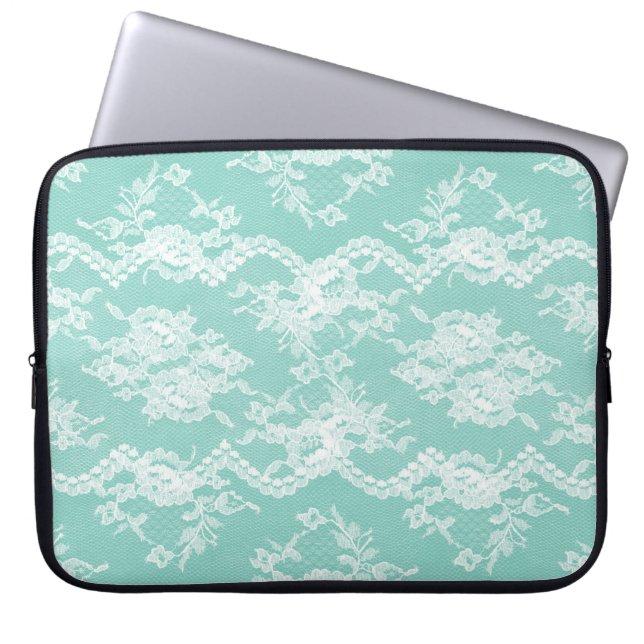 Mint Romantic Lace Laptop Sleeve (Front)