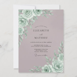 Mint Rose Botanical Romance Wedding Invitation