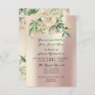 Mint Rose Champaigne Gold Floral Watercolor Pearl Invitation