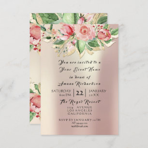 Mint Rose Champaigne Gold Floral Watercolor Pearl Invitation