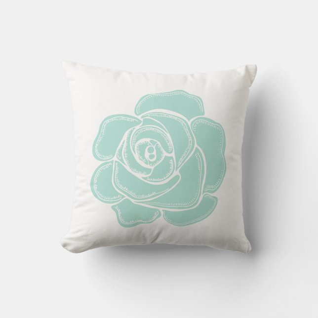 Mint Rose Flower Throw Pillow (Front)