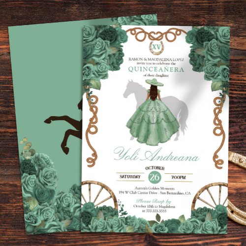 Mint Rose Light Green Western Ranch Quinceanera Invitation