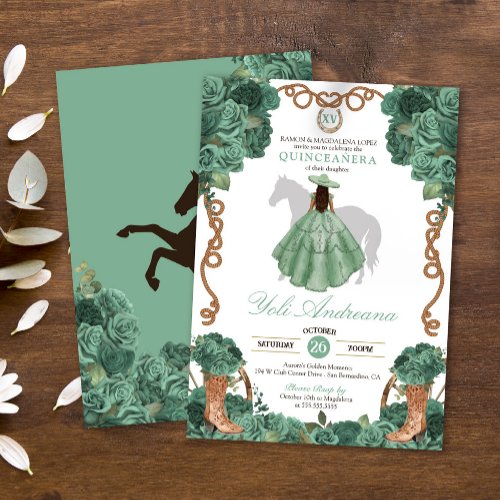 Mint Roses Charra Light Green Vestidos Quinceanera Invitation