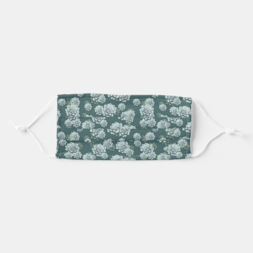 Mint Rosette Succulents Repeat Print on Pine Green Adult Cloth Face Mask