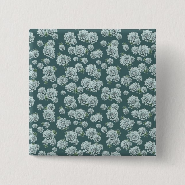 Mint Rosette Succulents Repeat Print on Pine Green Button (Front)
