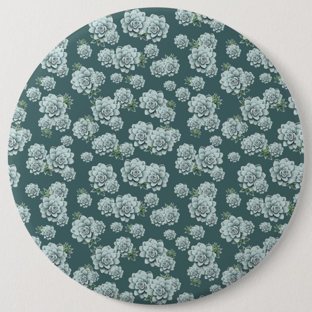 Mint Rosette Succulents Repeat Print on Pine Green Button (Front)