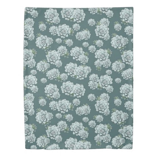 Mint Rosette Succulents Repeat Print on Pine Green Duvet Cover