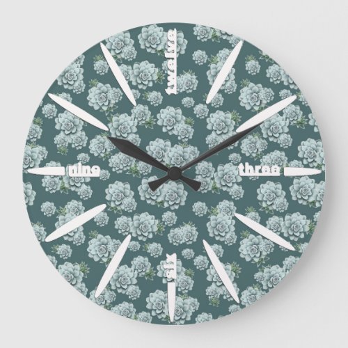 Mint Rosette Succulents Repeat Print on Pine Green Large Clock