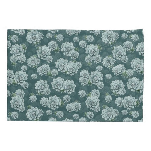 Mint Rosette Succulents Repeat Print on Pine Green Pillow Case