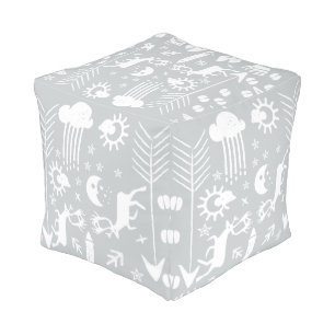 Mint Rustic Bear Fox Deer Vintage Modern Pattern Pouf