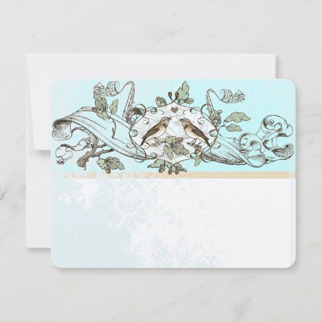 Mint Rustic Birds Oak Tree Wedding RSVP (Front)