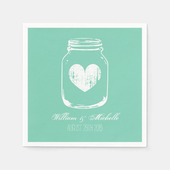 Mint rustic country chic mason jar wedding napkins (Front)