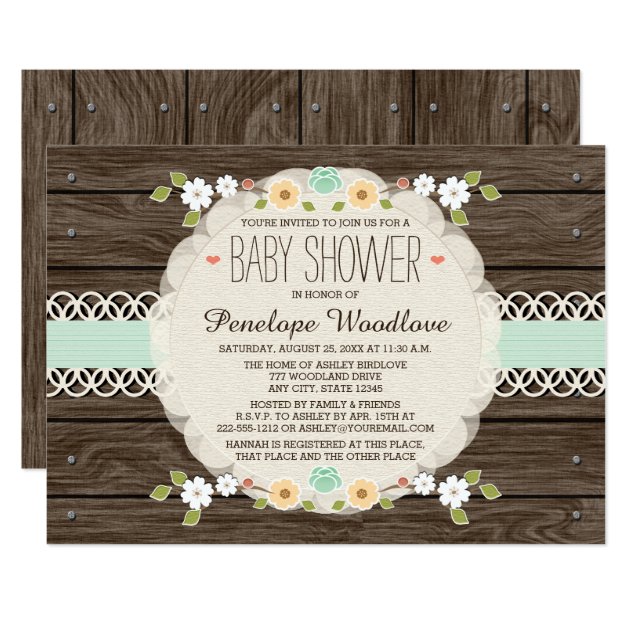 MINT RUSTIC FLORAL BOHO BABY SHOWER INVITATIONS