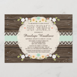 MINT RUSTIC FLORAL BOHO BABY SHOWER INVITATIONS