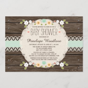 Mint Rustic Floral Boho Baby Shower Invitations by OccasionInvitations at Zazzle