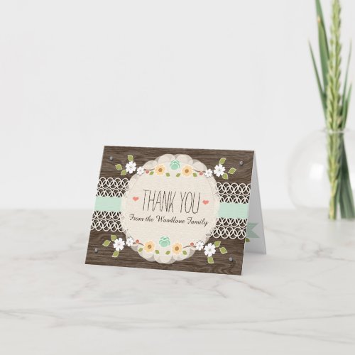 MINT RUSTIC FLORAL BOHO BABY SHOWER THANK YOU CARD