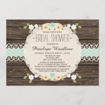 Mint Rustic Floral Boho Bridal Shower Invitations by OccasionInvitations at Zazzle