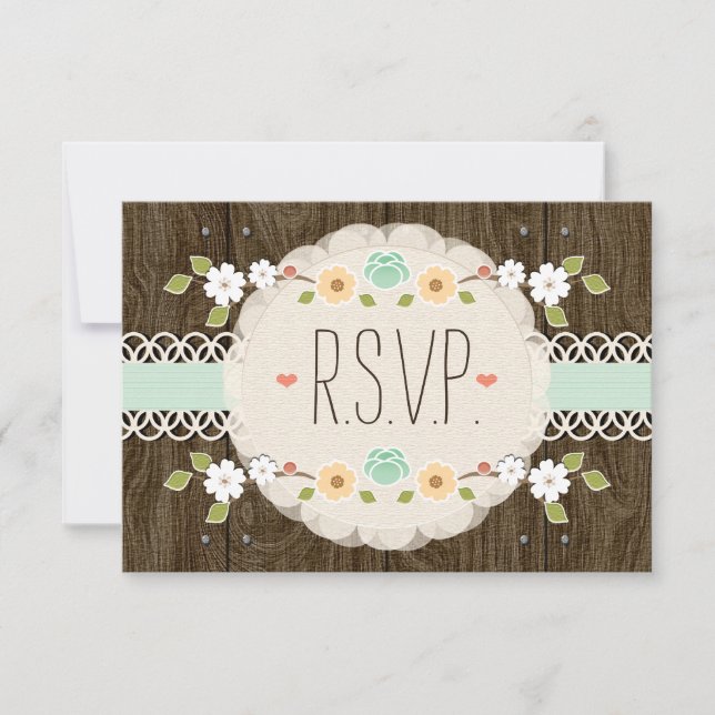 MINT RUSTIC FLORAL BOHO WEDDING RSVP CARD (Front)