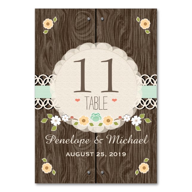 MINT RUSTIC FLORAL BOHO WEDDING TABLE NUMBER CARDS (Front)