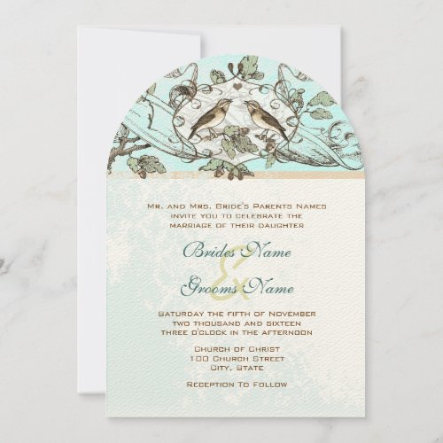 Mint Rustic Lovebird Wedding Invitation