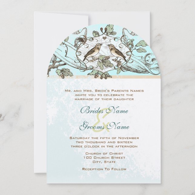 Mint Rustic Love Bird Wedding Invitation (Back)