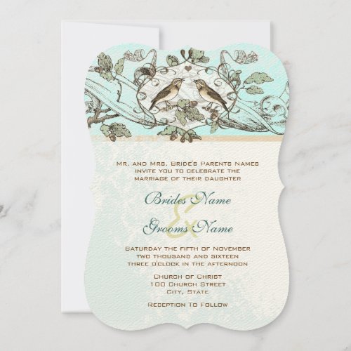 Mint Rustic Love Bird Wedding Invitation