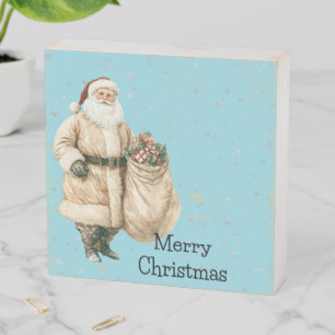 Mint Rustic Santa Christmas Wooden Box Sign