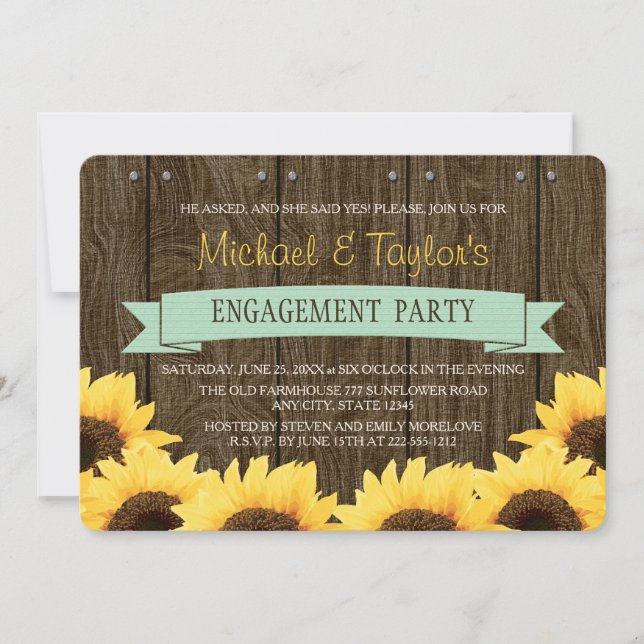 MINT RUSTIC SUNFLOWER ENGAGEMENT PARTY INVITATION (Front)
