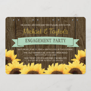 MINT RUSTIC SUNFLOWER ENGAGEMENT PARTY INVITATION