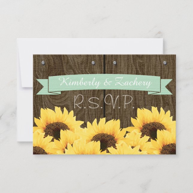 MINT RUSTIC SUNFLOWER RSVP CARD (Front)
