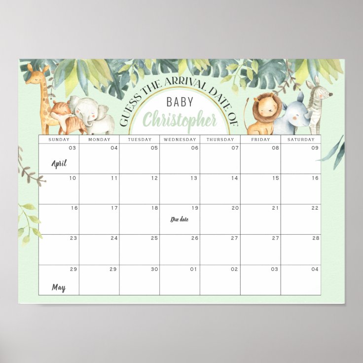 Mint Safari Cute Jungle Baby Shower Calendar Game Poster Zazzle Mint Safari Cute Jungle Baby Shower Calendar Game Poster Zazzle