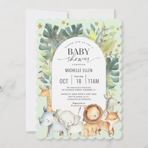 Mint Safari themed cute modern baby boys and girl Invitation
