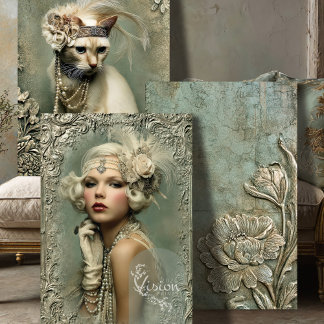 Mint Sage Allure Roaring 20's Matching Set Wrapping Paper Sheets