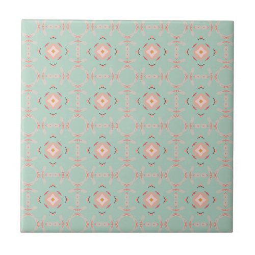 Mint Sage and Peach Modern Floral Seamless Ceramic Tile