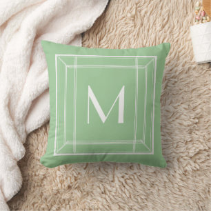Mint Sage and White Monogram Throw Pillow