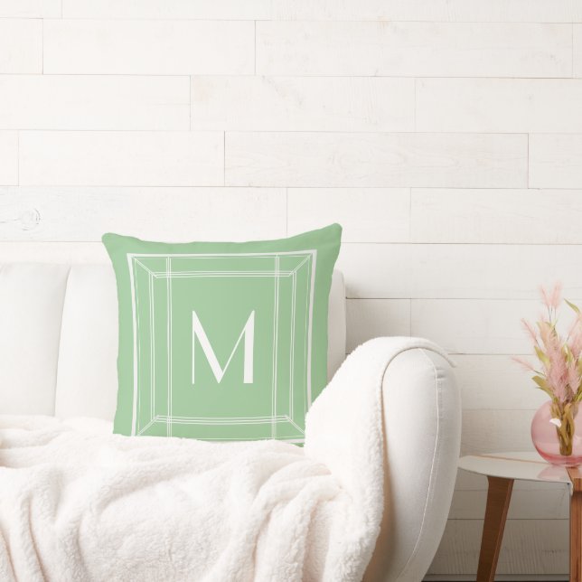 Mint Sage and White Monogram Throw Pillow (Couch)