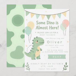 Mint Sage Green Baby Shower Dino Invitation