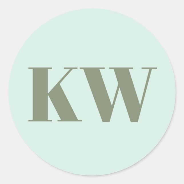 Mint Sage Large Monogrammed Initial Personalized Classic Round Sticker (Front)