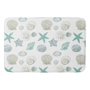 Mint Sand Blue Shells Bathroom Mat