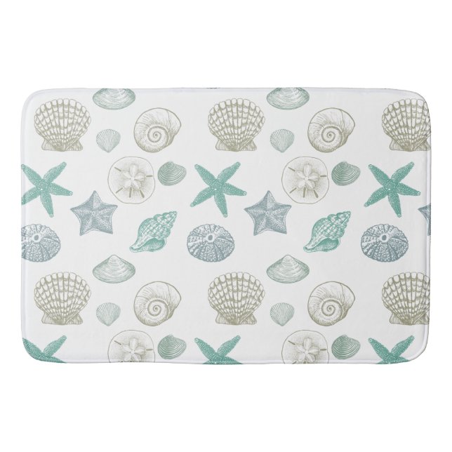 Mint Sand Blue Shells Bathroom Mat (Front)