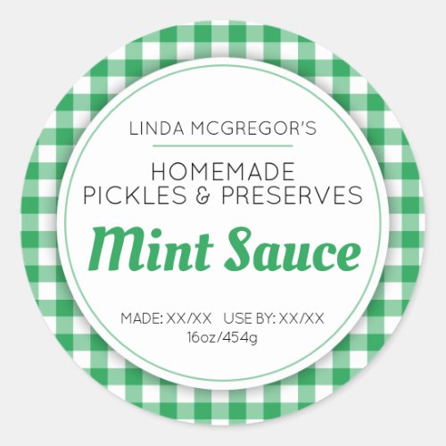 Mint sauce green white gingham jar food label