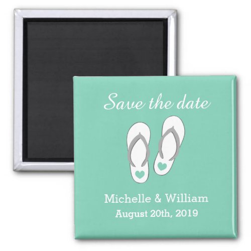 Mint Save the date beach slipper wedding magnets