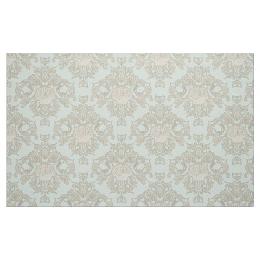 Mint Scallop Shell Leaf Scroll Damask Ocean Beach Fabric