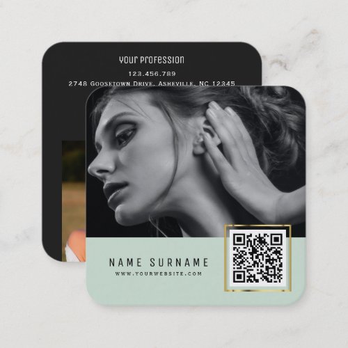 Mint scannable barcode QR code photo  Square Business Card