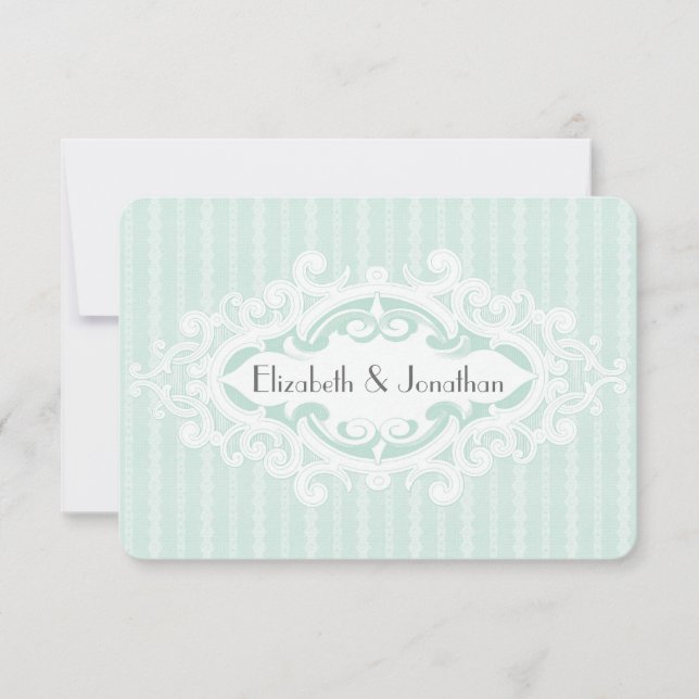 Mint Scrolls and Ribbons Wedding RSVP (Front)