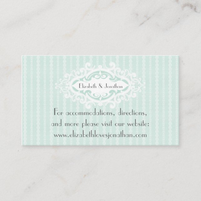 Mint Scrolls and Ribbons Wedding Website Enclosure Card (Front)