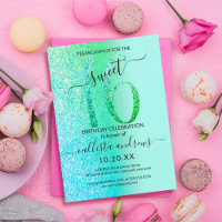 Mint Sea Green Blue Glitter Ombre Sweet 16